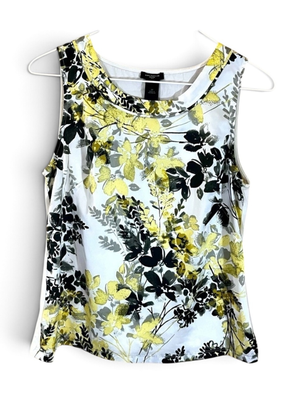 White/ Yellow & Black Floral Front Tee Back Sleeveless Career Tank Top